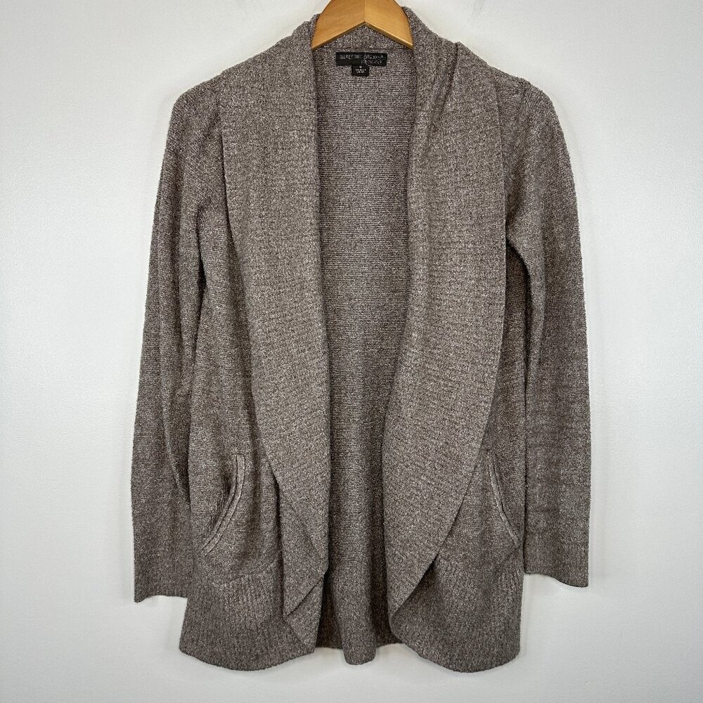 Barefoot Dreams  Cozy Lite Bamboo Open Front Drape Cardigan Sweater Taupe Medium